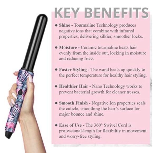 Foxy Bae Flamingo Hot Tropic 32mm Curling Wand - Instant Heat Curling Iron - Picture 2 of 5